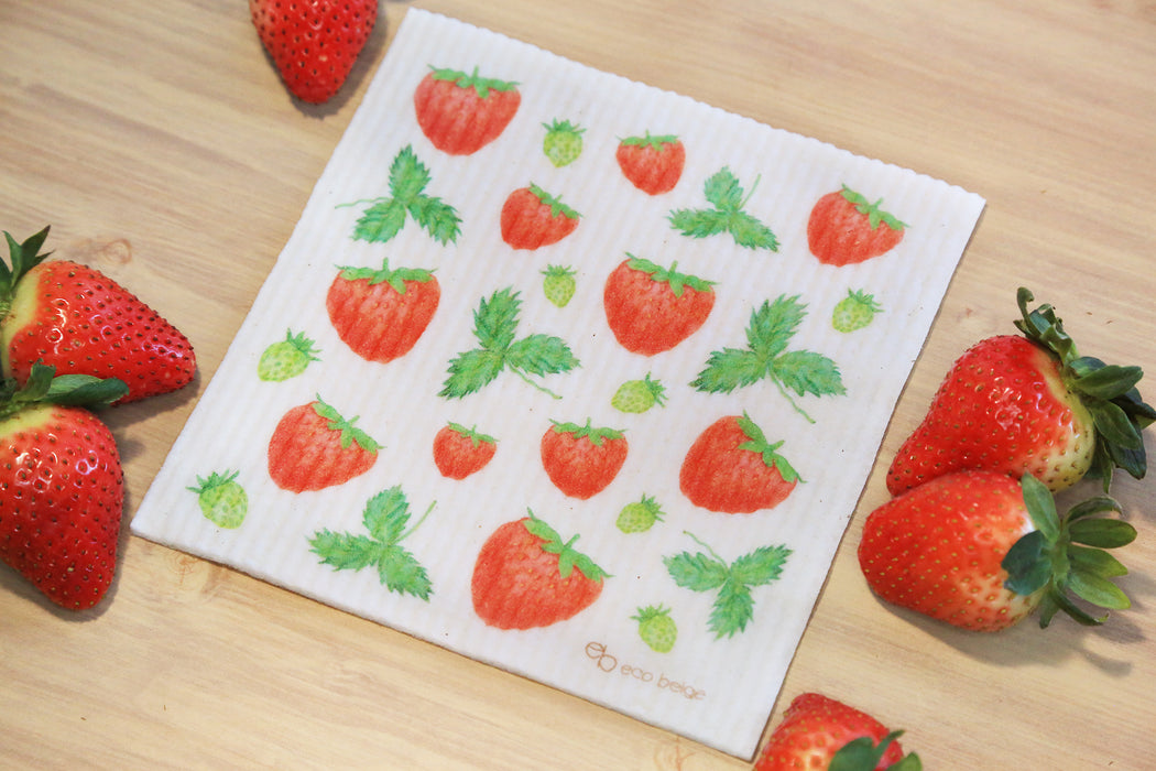 This lovely Strawberry Swedish Sponge Cloth is a great addition to a more sustainable home. Sponge cloth is one of the most incredible and eco-friendly house cleaning tool. It replaces up to 17 paper towel rolls, preventing lots of single-use waste in the household. The cloth is also super absorbent, great for picking up liquid spill. It is machine washable and dries super quickly leaving no odor behind! Remember, it is also fully compost when it's time to replace one!