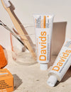 David's Orange Vanilla premium natural toothpaste is made using the highest quality natural ingredients to safely &amp; effectively whiten teeth, fight plaque, and freshen breath.


Davids has now incorporated hydroxyapatite, a calcium-based mineral that makes up 97% of your enamel, 80% of your dentin, and 70% of your bones. The Sensitive+Whitening Toothpaste that has created a revolutionary advancement for those who suffer from sensitive teeth.