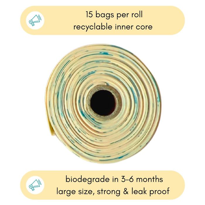 Eco-friendly, biodegradable and compostable dog poop bags! The mini cornstarch poop bags have been designed to offer a more sustainable and eco-friendly alternative to conventional plastic pet waste bags.