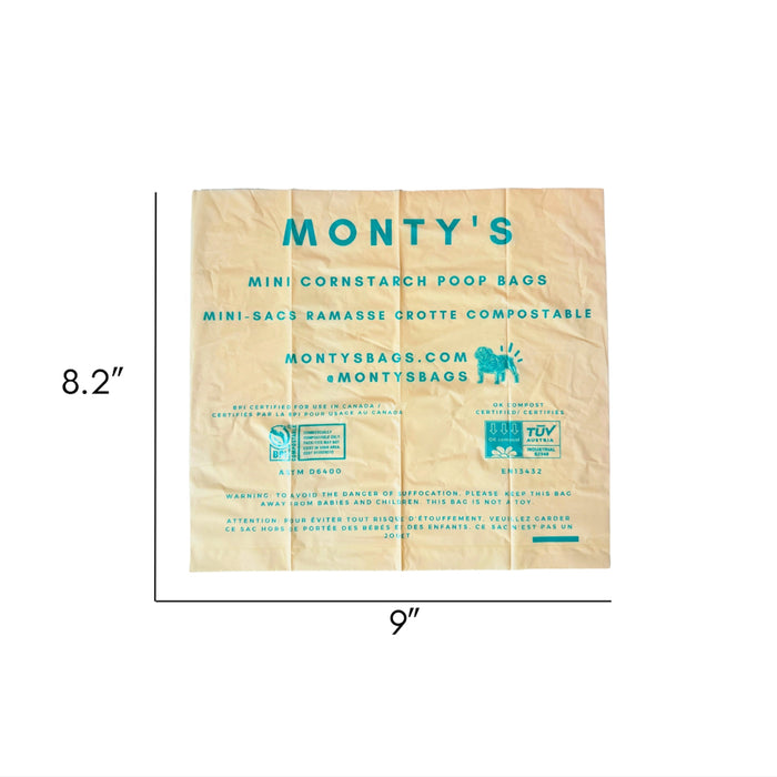 Mini size eco-friendly, biodegradable and compostable dog poop bags! The mini cornstarch poop bags have been designed to offer a more sustainable and eco-friendly alternative to conventional plastic pet waste bags.