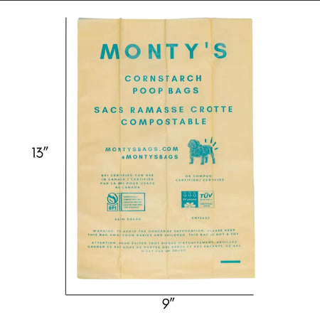 23x 33cm Eco-friendly, biodegradable and compostable dog poop bags! The mini cornstarch poop bags have been designed to offer a more sustainable and eco-friendly alternative to conventional plastic pet waste bags.