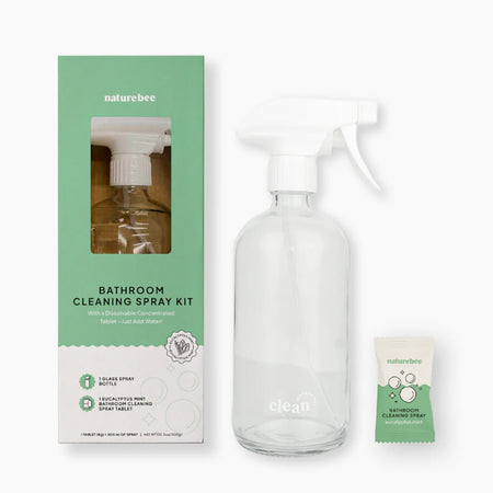 This sustainable refillable spay kit eliminates the need to buy another plastic bottle cleaner! The tablet is formulated with eco-friendly, vegan, and biodegradable ingredients which puts no harm to our planet and health! It will leave your area with fresh, invigorating blend of earthy eucalyptus and crisp, cool spearmint Not only does it come with eco-friendly paper packaging, it is also minimal, and made with light weight glass to make the bottle super easy to hold!
