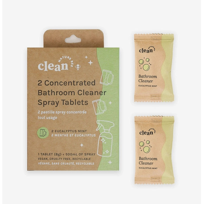 Cut through that tough soapy grime and leave your bathroom sparkling and smelling fresh with this dissolvable bathroom spray cleaning tablets! Helps eliminates the need to buy another plastic bottle cleaner! The tablet is formulated with eco-friendly, vegan, and biodegradable ingredients which puts no harm to our planet and health! It will leave your area with fresh, invigorating blend of earthy eucalyptus and crisp, cool spearmint.