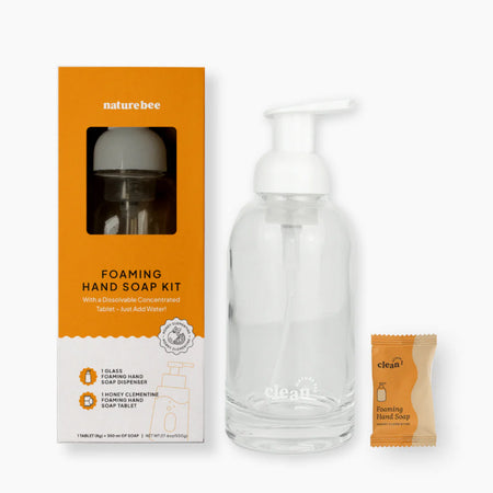 This sustainable refillable foaming hand soap kit eliminates the need to buy another plastic bottle! It comes with a pump that dispenses a light, airy foamed soap. The tablet is formulated with eco-friendly, vegan, and biodegradable ingredients which puts no harm to our planet and health! It will leave your hand with fresh, tangy scent of orange peel and rich notes of sweet honey. 