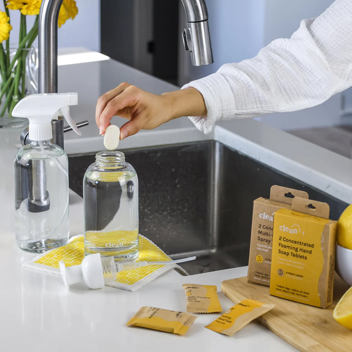 This concentrated hand soap tablet eliminates the need to buy another plastic bottle! The tablet is formulated with eco-friendly, vegan, and biodegradable ingredients which puts no harm to our planet and health! It will leave your hand with fresh lemon scent