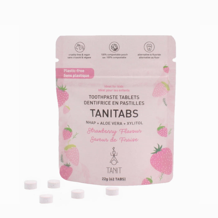 Brushing teeth has never been more fun and sustainable with TANIT Toothpaste Tablets! Chew into sweet fruity breath and healthy natural ingredients for your oral hygiene. This refill packaging is sealable and compostable, and comes in 62 tabs.