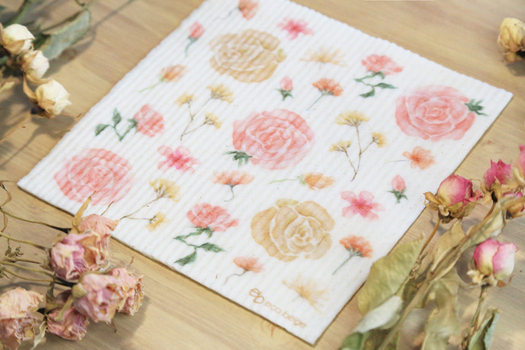 This elegant Rose Garden Swedish Sponge Cloth is a great addition to a more sustainable home. Sponge cloth is one of the most incredible and eco-friendly house cleaning tool. It replaces up to 17 paper towel rolls, preventing lots of single-use waste in the household. The cloth is also super absorbent, great for picking up liquid spill. It is machine washable and dries super quickly leaving no odor behind! Remember, it is also fully compost when it's time to replace one!