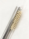 Silver stainless steel boba straw with natural sisal straw brush set in white background.