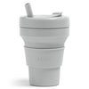 Cashmere neutral grey color Stojo cup in 16oz. Front view in white background.