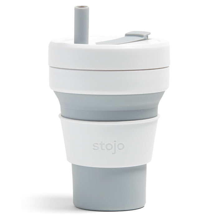 Dove color Stojo cup in 16oz. Front view in white background.