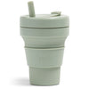Sage color Stojo cup in 16oz. Front view in white background.