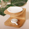Eco Beige bamboo wax warmer stand with removable metlilng dish and ceramic tea-light holder.