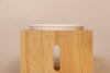 Eco Beige bamboo wax warmer stand with removable metlilng dish and ceramic tea-light holder. Engraved logo at the back.